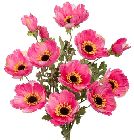 Hollyone Künstliche Mohnblumen für Heimdekoration, 3 Pcs Langstielige Realistische Künstliche Seidenblumen, Künstlicher Mohn für Küche Hochzeit Dekoration Blumenarrangement, Tischaufsteller (Rosa)