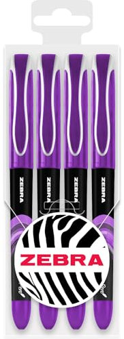 Zebra Fuente - Disposable Fountain Pen - 1.0mm Fine Nib 0.6mm Line Width - Wallet of 4 (Violet)
