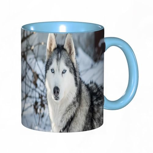 Kaffeebecher Mug,Sibirischer Husky mit blauen Augen im Schnee,kaffeebecher porzellan, tasse Füllmenge 330 ml - sehr interessante bedruckte Teetassen