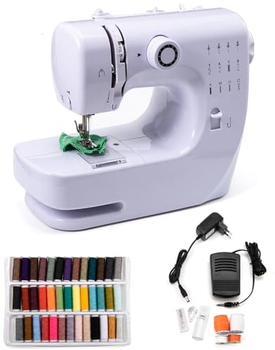 evomosa Máquina de coser eléctrica portátil para principiantes, mini máquina de coser para adultos con kit de costura de patrón de 12 puntadas