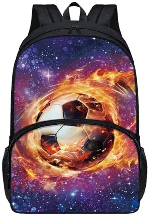 TOADDMOS Novetly Tagesrucksack für Jugendliche, Schultaschen, Büchertasche, Rucksack, Schule, Reisen, Wandern, Fire Football Galaxy, Einheitsgröße