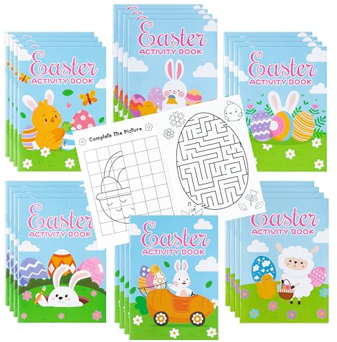 ANGOLIO Ostern Mini Malbücher Kinder - 24 Stück Kinder Malbuch Hochzeit Party Kindergeburtstag, Osterhase Eier Themen Party Mitgebsel Easter Ausmalbücher für DIY Kunst und Handwerk