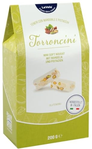 La Vela Torroncini mit Mandeln und Pistazien, soft, 200g, Geschenkpackung, weißer Nougat