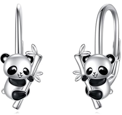 Panda Ohrringe für Damen - 925 Sterling Silber Creolen Huggie Schmuck Geschenke für Frauen Mädchen