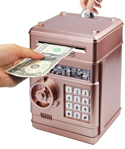 Saodom Mini Salvadanaio a Forma di Bancomat Con Codice Elettronico - Ottimo Regalo per Bambini, Ragazzi e Ragazze - Cassaforte (Oro Rosa Lucido)