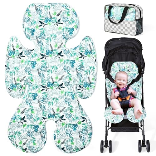 Orzbow Sitzauflage Buggy Sommer Universal, Wendbar Kinderwagen Einlage Sitzauflage Sommer Atmungsaktiv mit Kühlendes Gel Perl, Kühlende Sitzauflage Babyschale, 78x48cm, Zusammenklappbar, Grüne