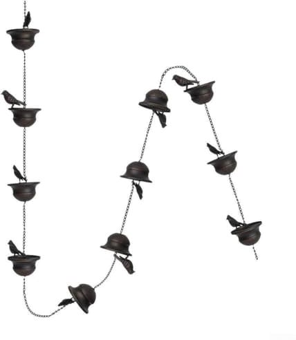 Catena per la pioggia, 2,4 m, decorazione attaccata, campanelle, grondaia, grondaia, catena per pioggia con uccelli sulle tazze