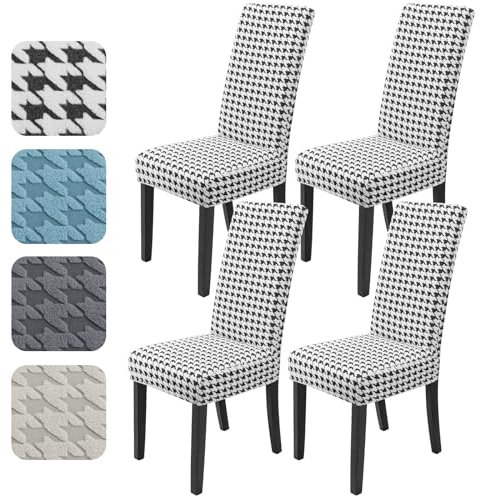 Stuhlhussen 4er Set, Stuhlhussen für Esszimmerstühle Kilobird-Karo Stuhlbezüge Abnehmbare Stuhlbezug Waschbarer Abdeckung Universal Spannbezug für Bankett und Restaurant, Party(4er Set,Schwarz&Weiß)