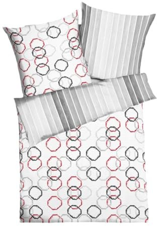 JACK by Kaeppel Edel Seersucker 135x200cm 2 TLG. Wende Bettwäsche Movement Grafik-Dessin Streifen Rot Anthrazit Weiß