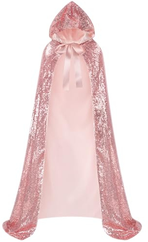 Suhine Weihnachts-Pailletten für Damen, Prinzessinnen-Kapuzenumhang, Kostüm, glänzende Fee, Meerjungfrauen-Umhang, Cosplay, Party, Gott, Pink, 160 cm
