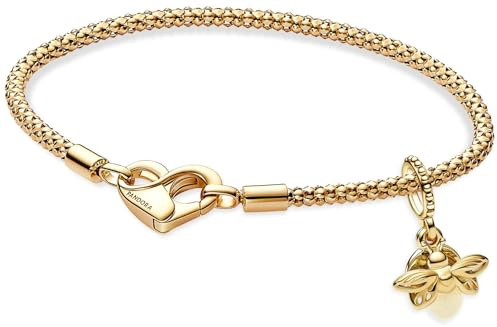 PANDORA Damenarmband Goldfarben Leuchtendes Glühwürmchen Geschenkset 68298 | Schmuck-Set mit Charm, herzförmiger Karabiner-Verschluss mit Logogravur