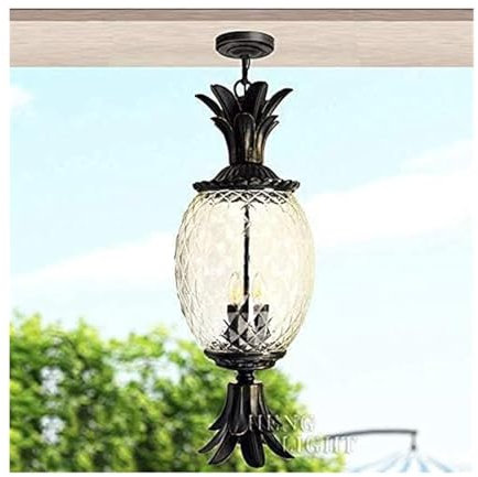 Outdoor Waterproof Iron Glass Hanging Lamp - Popular Creativity Small Pineapple Ceiling E14 Pendant Light Corridor Balcony Door Indoor Exterior Rainproof Gazebo Garden Chandelier Decor Suspension ,vin
