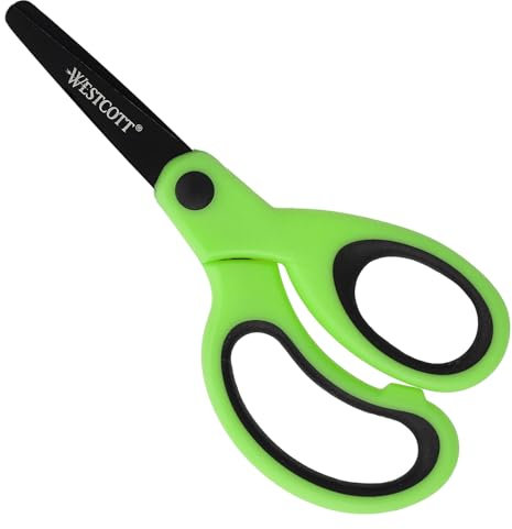 Westcott Softgrip Kinderschere Neon Grün Rechtshänder | Schere mit ergonomischem Griff für Vorschulkinder | Bastelschere 13 cm (5) ideal für Kinderhände | Abgerundete Spitze | E-21565 00