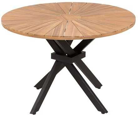 Beliani Gartentisch Braun Akazienholz für 4 Personen Rund Lattenoptik | Holz, Geölt, Belastbarkeit 75 kg, Für den Außenbereich, 110 x 110 x 75 cm, Rostbeständig