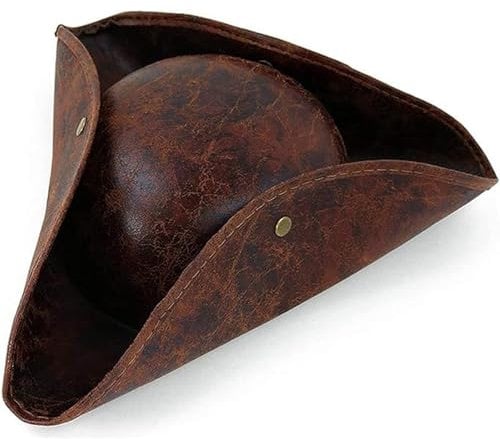 Halloween Pirate Hat for Women Men Brown Distressed Leather Colonial Style Tricorn Adult Novelty Hat Party Headwear Pirate Cap Fancy Dress Medieval Costume Cap Accessory for Festival Theme Cosplay