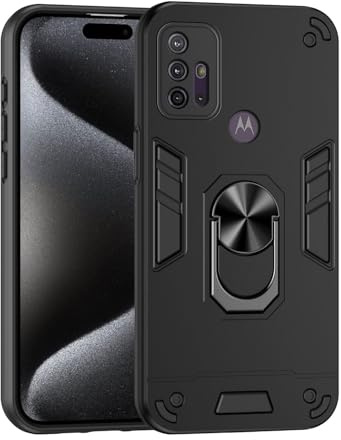 ILING Hülle für Motorola Moto G30/Moto G20/Moto G10/Moto G10 Power, Ultradünne Matte Textur Harte PC Stoßfeste Rüstung Handyhülle, Moden Silikon TPU Bumper Schutzhülle mit 360° Ring Ständer (Schwarz)