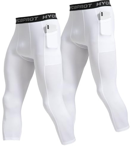 HYCOPROT 1 or 2er Pack Herren 3/4 Kompressionshose mit Taschen Laufhose Tights Sport Leggings Atmungsaktiv Funktionsunterhose Tight Hose für Basketball Fitness Joggen