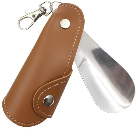 Porte-clés En Corne De Chaussure - Portez Un Porte-clés En Corne D'aide À La Chaussure | Corne De Chaussure De Voyage Avec Poignée En Cuir PU | Chausse-pied En Acier Inoxydable Avec Porte-clés | Porte