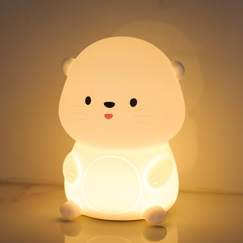 Anywin Otter Nachtlicht, Silikon Biber Lampe Dimmbares Kinderzimmer Nachtlicht, wiederaufladbare warme Beleuchtung und bunte Nachttischlampe mit 30 Minuten Timer Geschenke für Jungen, Mädchen