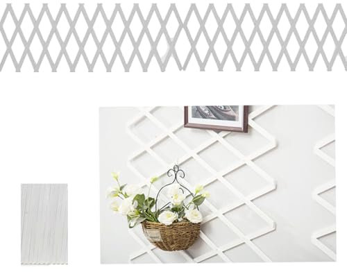 Holz Rankgitter, Ausziehbar Holzspalier, Pflanze Klettern Klappbarer Zaun, 180cm x 30cm Einstellbar Holzzaun für Kletterpflanzen Garten Dekoration (Weiß)