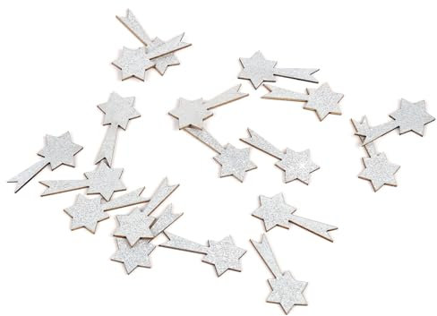Oblique Unique Holz Sternschnuppe Komet Silber mit Glitzer als Konfetti Tisch Streu Geschenk Deko für Weihnachten DIY Dekoration Basteln (Silber)