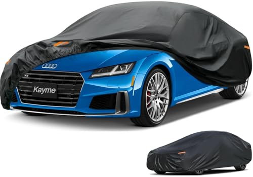 Kayme 7 Layers Car Cover Waterproof Breathable for Coupe, Outdoor Full Cover Rain Sun Dust All Weather Protection, Universal Fit Audi TT, Peugeot 207CC, Mercedes SLK, BMW Z3, Tigra, MGB/MGF/MGR etc.