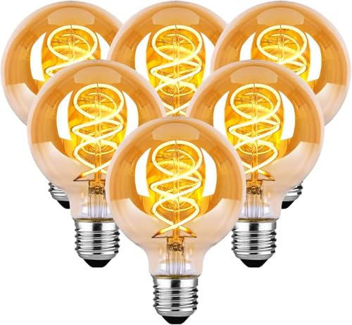Edison Vintage Glühbirne E27, E27 LED Vintage Dimmbar 4W G80 Warmweiss 2700K, Retro Glühbirne Edison LED Lampe Ideal für Nostalgie und Retro Beleuchtung - Bernstein Glas - 6 Stück