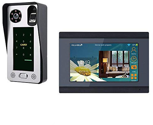 App remota, Registrazione, istantanea, Sistema di citofono con videocitofono con Scheda IC e Impronta Digitale Wi-Fi cablato da 7 Pollici, A, C