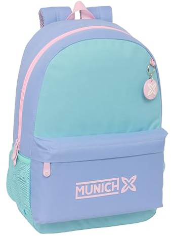 safta München Melow Schulrucksack für Kinder, ideal für Kinder verschiedener Altersgruppen, bequem und vielseitig, Qualität und Widerstandsfähigkeit, 30 x 14 x 46 cm, Blau/Himmelblau/Hellrosa, M