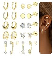 LOLIAS 10Paar Ohrringe Gold, Chirurgenstahl Ohrringe Creolen Ohrstecker Gold Ohrringe Stecker Piercing Ohr Gold Helix Piercings Gold Ohrringe Set Goldene Ohrringe Damen