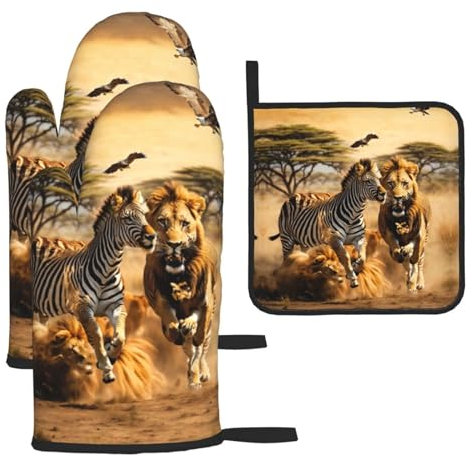 Zebra Animal Print Oven Mitts And Pot Holders Sets, Kitchen Oven Glove For Chef Baking Cooking Grilling Bbq