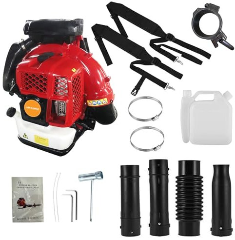 kamulouk 2-Taktor-Motor Laubbläser Benzin, Laubsauger Benzin MIT 2,3L Tank, 900CFM Luftvolumen Laubgeble 80cc Gasbetriebene Rucksack-Schneefruse Rot