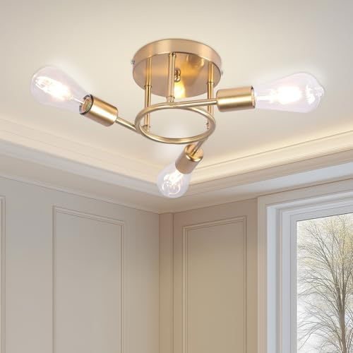 xychfantligh 8.5cm 3-Light Sputnik Flush Mount Chandelier Ceiling Light E27 | 3-light flush-mount Copper Metal ceiling light E27 Base for Bedroom Kitchen Dining Room Hallway (Bulb Not Included)