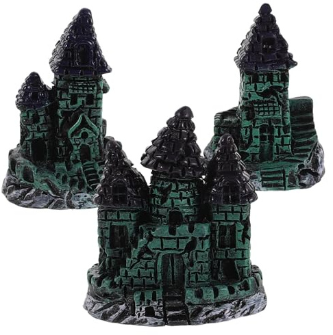 FUTUREORYY 3stücke Aquarium-Burg Dekoration Aus Harz Mittelalterliche Miniatur-Burg-Ornamente Für Aquarium-Gestaltung Realistische -Statue Geeignet Als