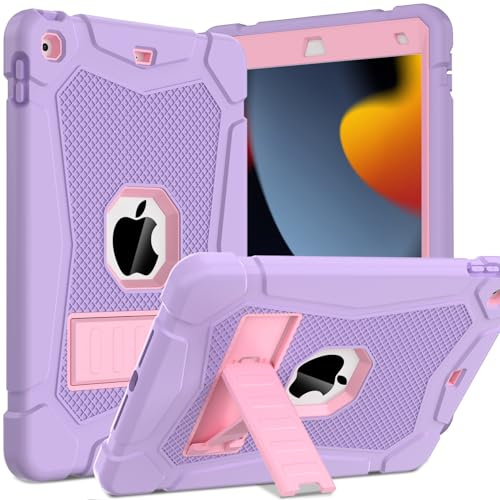TOPWANT Case for iPad 9th 8th 7th Generation 10.2 inch 2021/2020/2019, Heavy Duty Shockproof Rugged Protective iPad 10.2 inch Cover with Built-in Stand, Light Purple
