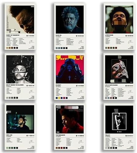 The Poster Weeknd Album Cover Limited Edition Posters (Set of 9) Unframed 8inch X 12inch(20 X 30cm)Room Aesthetic Scannable Song Code Music Posters Leinwand Poster Wand Kunst Dekor Drucken Bild Gemäld