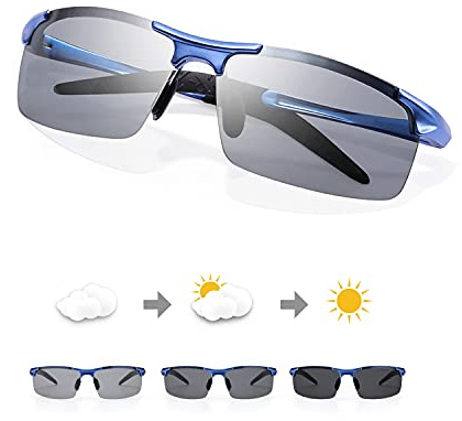 TJUTR Sport Gafas de sol Hombre Polarizado Espejo Rectangular Metal Protección UVA UVB, A04 Azul/Lentes Reactivos, 155 mm x 41 mm x 132 mm