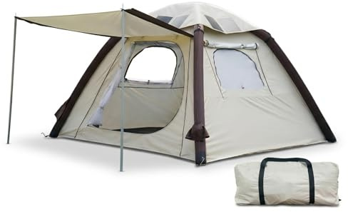Automatisch aufblasbares Campingzelt mit 52W Solardach, 2–4 Personen, 210T Polyester, Wasserdicht, Auto Aufpumpen in 3 Min, TPU-Luftsäule, USB & Type-C Stromausgang, Familien- & Auto-Camping Zelt