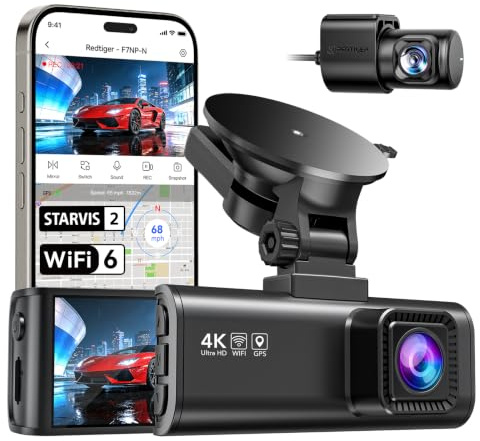 REDTIGER 4K Dash Cam Front and Rear, STARVIS 2 Ultra Night Vision DashCam | Fastest 5.8GHz Wi-Fi6 Dash Camera, 3.18” Screen, 170°Wide Angle, 24H Parking Mode, SD Card Not Included, Max 512GB(F7NP-N)
