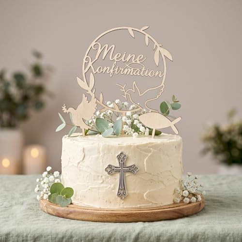 3Stück Tortendeko Kommunion Tortendeko,Cake Topper Kommunion Deko Torte, Konfirmation Holz Erstkommunion Deko,Torten Taube Fisch Kuchen,Tortenstecker Set,Tortenaufleger Geschenke für Junge Mädchen (B)