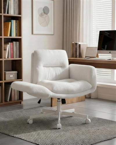Karl home Flip Armrest Office Chair,Ergonomic Criss Cross Desk Chair(White) | Multi-Functional, U-Shaped Wide Seat, 5 Locking Positions Armrests, 120° Rocking Back, 360° Swivel& Easy Storage