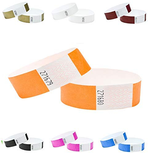 Tyvek Wristbands 3/4 inch 100 Pack, Paper Like Bracelets Used for Events, Nightclubs, waterparks etc. Neon Orange
