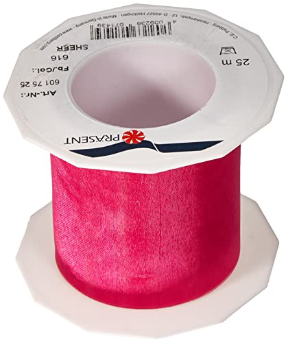 PRÄSENT C.E. Pattberg Sheer Organzaband Koralle (pink), 25 m Geschenkband zum Einpacken von Geschenken, 72 mm Breite, Zubehör zum Dekorieren & Basteln, Dekoband
