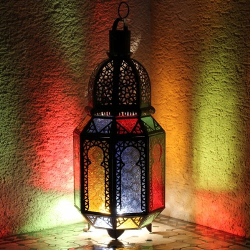 Unbekannt Orientalische Laterne Palais Royal Multi 50x18cm - Dekorative romantische Laterne - Bunt - Metall und Glas - Maße: Höhe: ca. 50 cm Breite: ca. 18 cm - Marokko Handarbeit - Festliche Anlässe