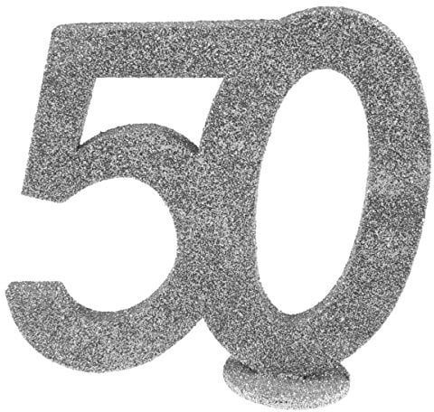 Jubiläumszahl 50 in Silber glitzernd zum Aufstellen, 10 cm