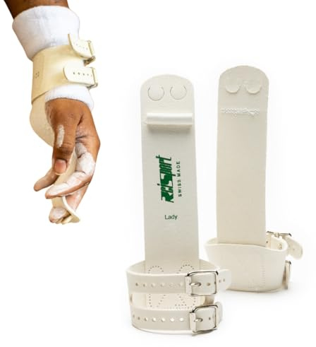 Reisport Stufenbarren-Turnriemen mit Doppelverschluss für Damen/Mädchen, robuste Lederhandschutzriemen für Turnstangen, Turnausrüstung und Zubehör für Fortgeschrittene, L