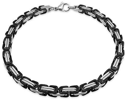 Soul-Cats Armband Edelstahl Königskette Panzerkette Armkette, Farbe: Silber-schwarz, Stärke: 5 mm