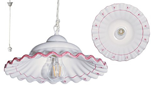 VANNI LAMPADARI - Lampadario a Sospensione Agnese- Lampadario Camera da Letto in Ceramica- Lampadario Soggiorno Decorato a Mano- Lampadario Cucina, Bagno- Diametro 30 cm- Rosa