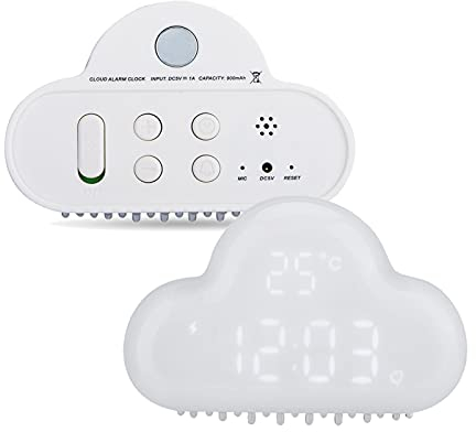 VBESTLIFE Wolken Digitale Wecker,Cloud Shaped Magnetic Clock Alarm,Digitale Temperatur/Snooze Calendar/Voice Activation(Weiß)