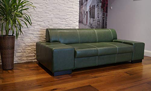 Quattro Meble Grün Echtleder 2,5 Sitzer Sofa Couch London Breite 220cm Ledersofa Echt Leder mit Ziernaht große Farbauswahl !!!